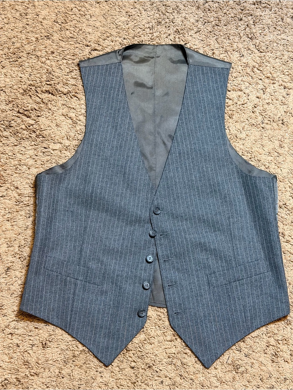 Men’s Charcoal Gray Pinstripe Suit Vest Waistcoat